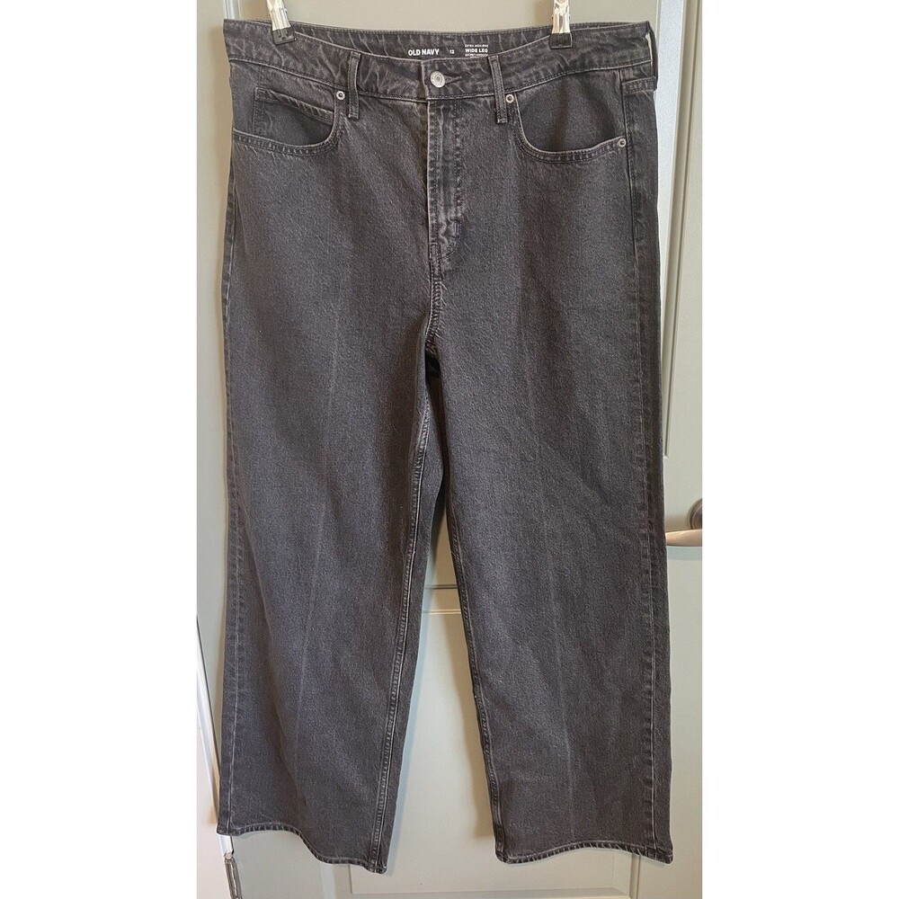 Old Navy Wide Leg Black Jeans Womens Size 12 Extra High Rise Baggy